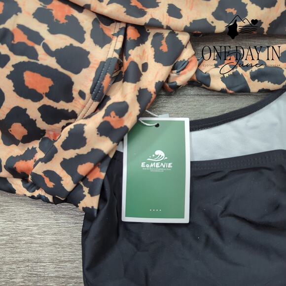 Eomenie Cross Front Cut Out Tie Back One Piece Swimsuit Size XL - Picture 4 of 7